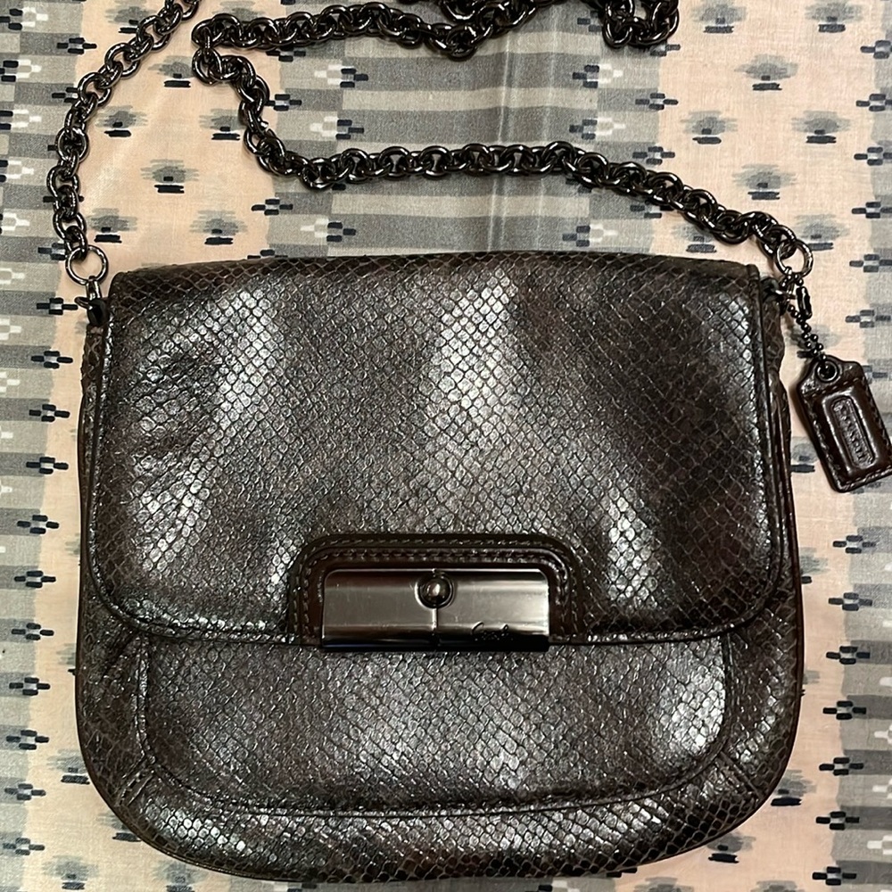 Coach Kristen python gunmetal petite crossbody / clutch bag - Picture 4 of 16